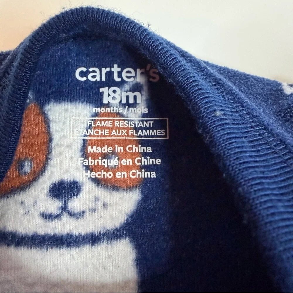 Carter's Navy Dog Print Fleece Footed Onesie Pajamas